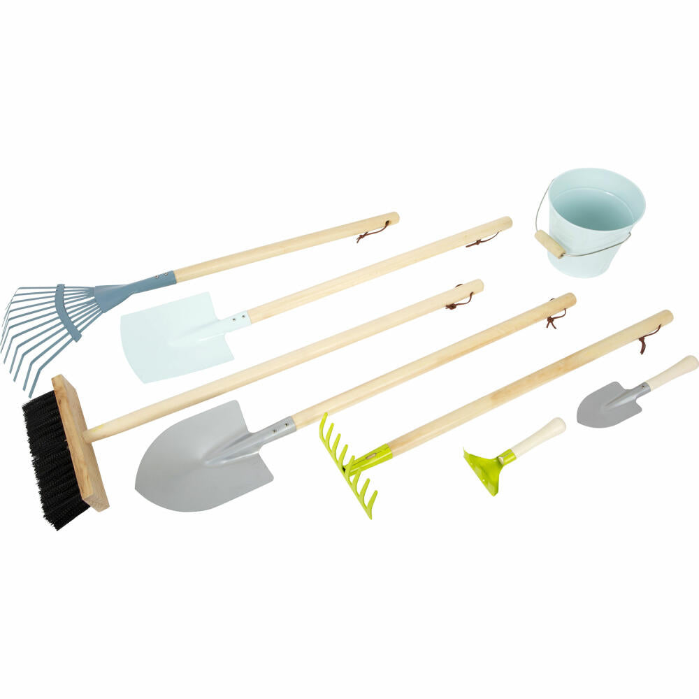 Legler small foot Großes Gartenwerkzeug-Set, 8-tlg., Garten Werkzeug, Harke, Schaufel, Eimer, Kinder, 11883