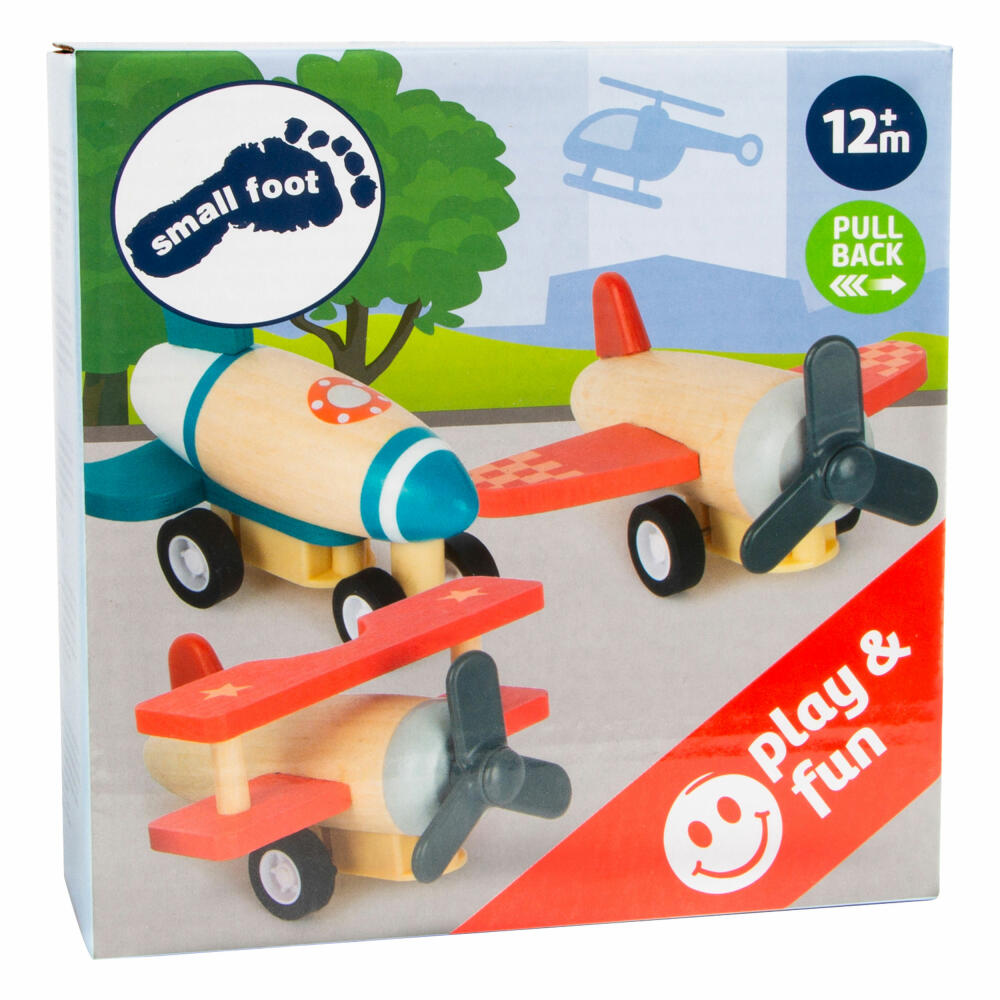 Legler pull-back plane set, 3 pieces, toy planes with pull-back drive, wood, plastic, 11884