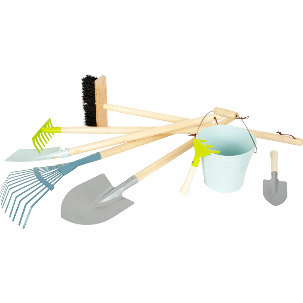 Legler small foot Großes Gartenwerkzeug-Set, 8-tlg., Garten Werkzeug, Harke, Schaufel, Eimer, Kinder, 11883