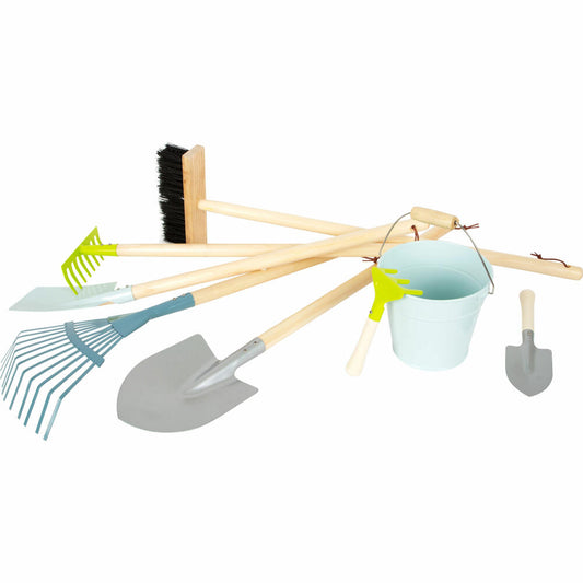 Legler small foot Großes Gartenwerkzeug-Set, 8-tlg., Garten Werkzeug, Harke, Schaufel, Eimer, Kinder, 11883