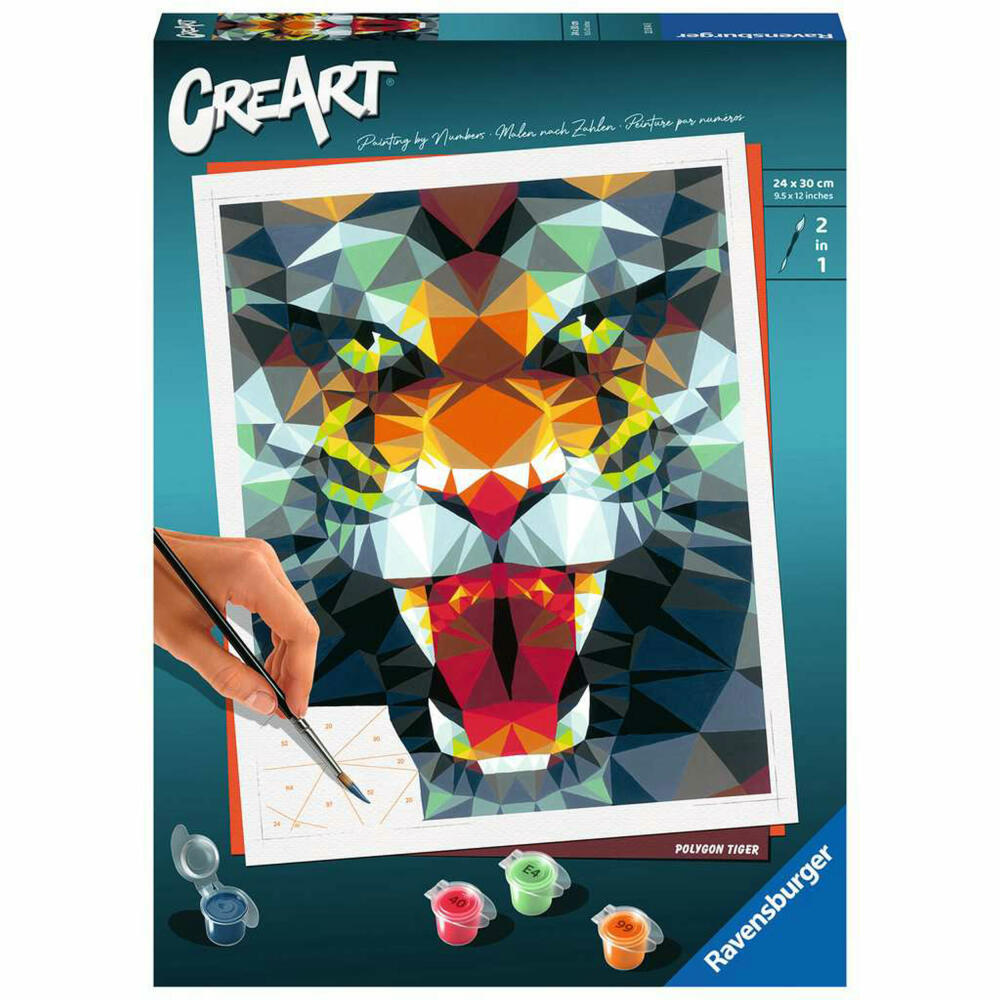 Ravensburger CreArt Polygon Tiger, Malen nach Zahlen, Malset, Malvorlage, Malen, 23514