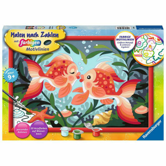 Ravensburger Paint by Numbers Fish in Love, Coloring Page, Painting Set, Painting, Children, 23507