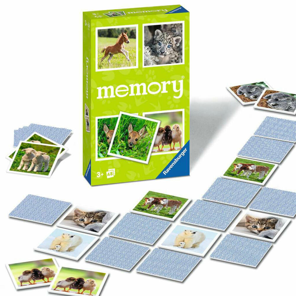 Ravensburger Mitbringspiele Tierbaby memory, Memospiel, Suchspiel, Kinderspiel, 22458