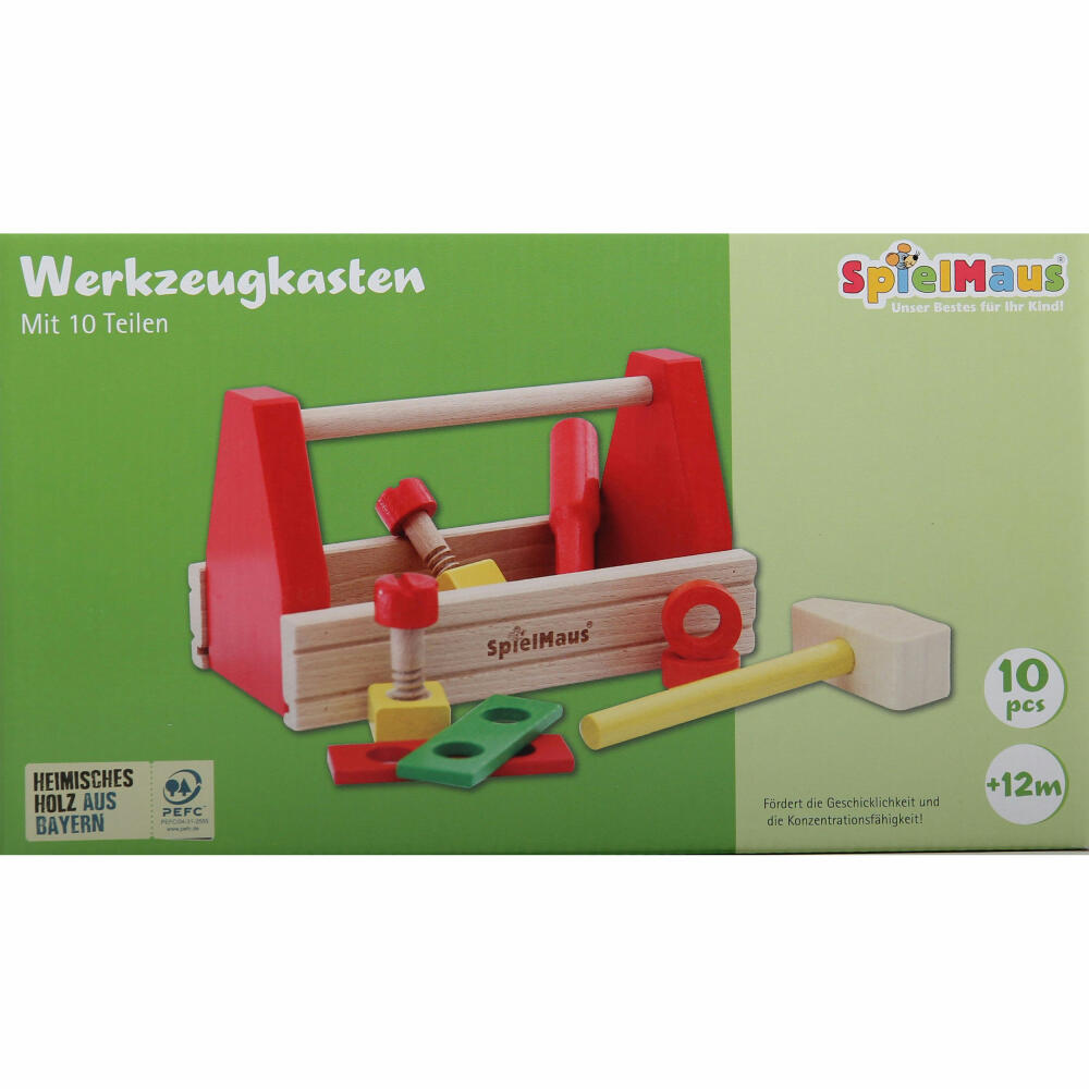 SpielMaus wooden toolbox, 10 pieces