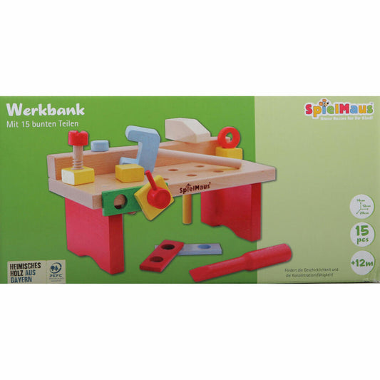 SpielMaus Holz Werkbank, 15-tlg. Kinderwerkbank, Kinderwerkzeug, Spielzeug, 41604565