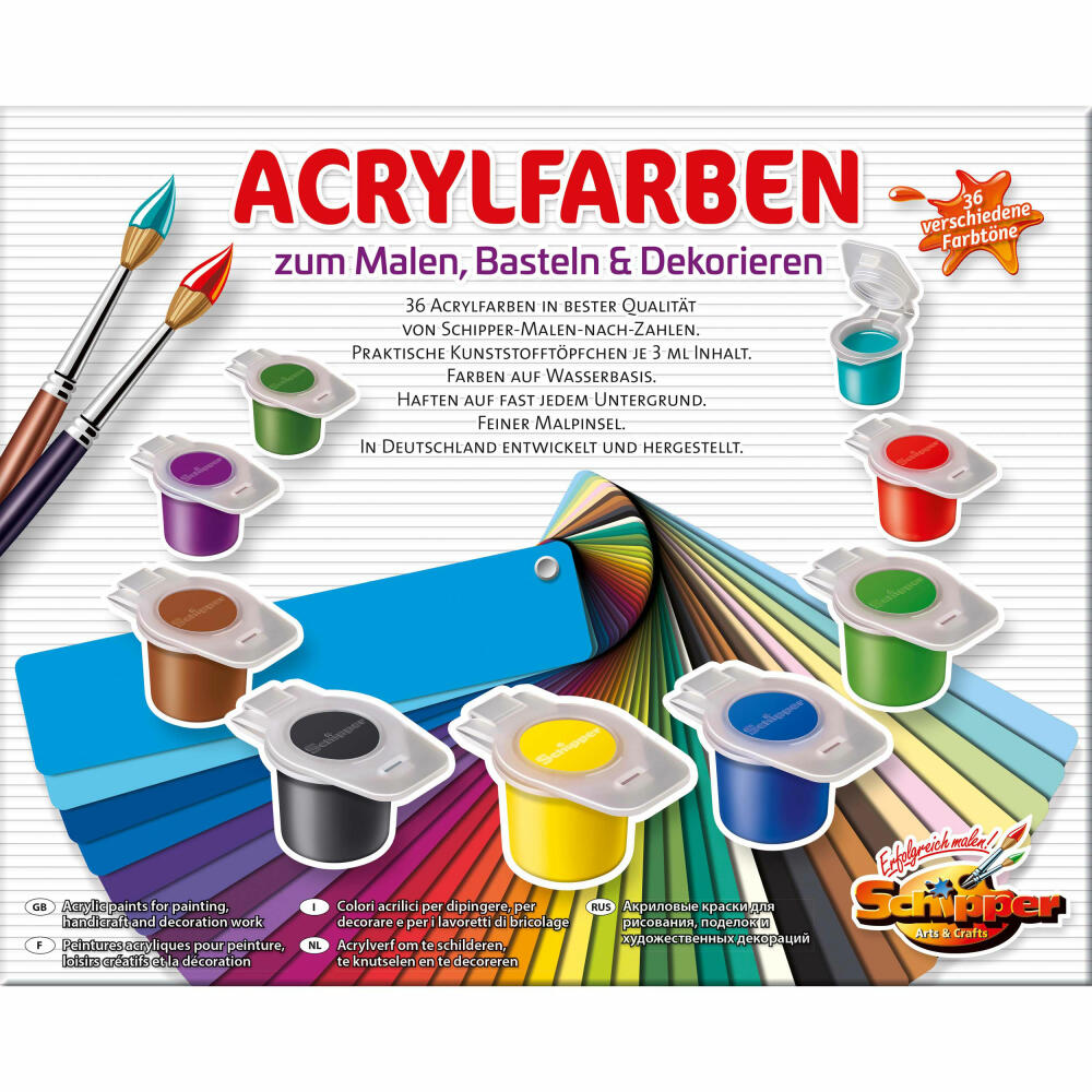 Schipper Painting by Numbers 36 Acrylic Paints, Paint, Brush Paint, Acrylic, Palette, with Brush and Pot, 605190741