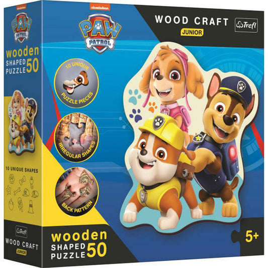 Trefl Wooden Contour Puzzle Junior 50 Paw Patrol, Wooden Puzzle, Children's Puzzle, Puzzle, from 5 years, 20240