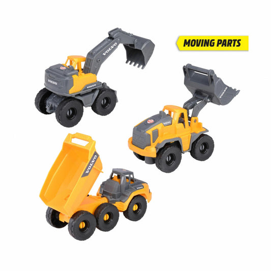 Dickie Toys Volvo Construction Set, 3-tlg., Bagger, Radlader, Kipplaster, Spielzeug Auto, 203722015