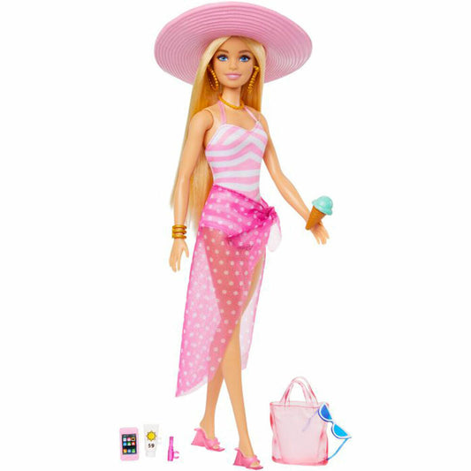 Mattel Barbie Beach Day Barbie Blond, Modepuppe, Anziehpuppe, Spielpuppe, Puppe, HPL73