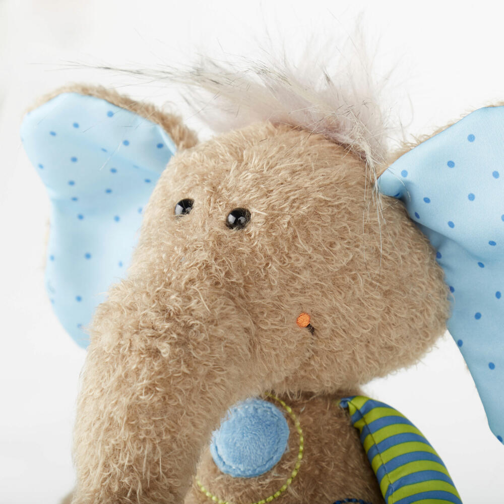 sigikid Patchwork Sweety Elephant, Cuddly Toy, Plush Toy, Stuffed Toy, Polyester, 26 cm, Blue, 42962
