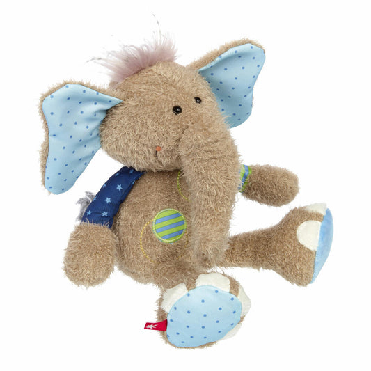 sigikid Patchwork Sweety Elephant, Cuddly Toy, Plush Toy, Stuffed Toy, Polyester, 26 cm, Blue, 42962