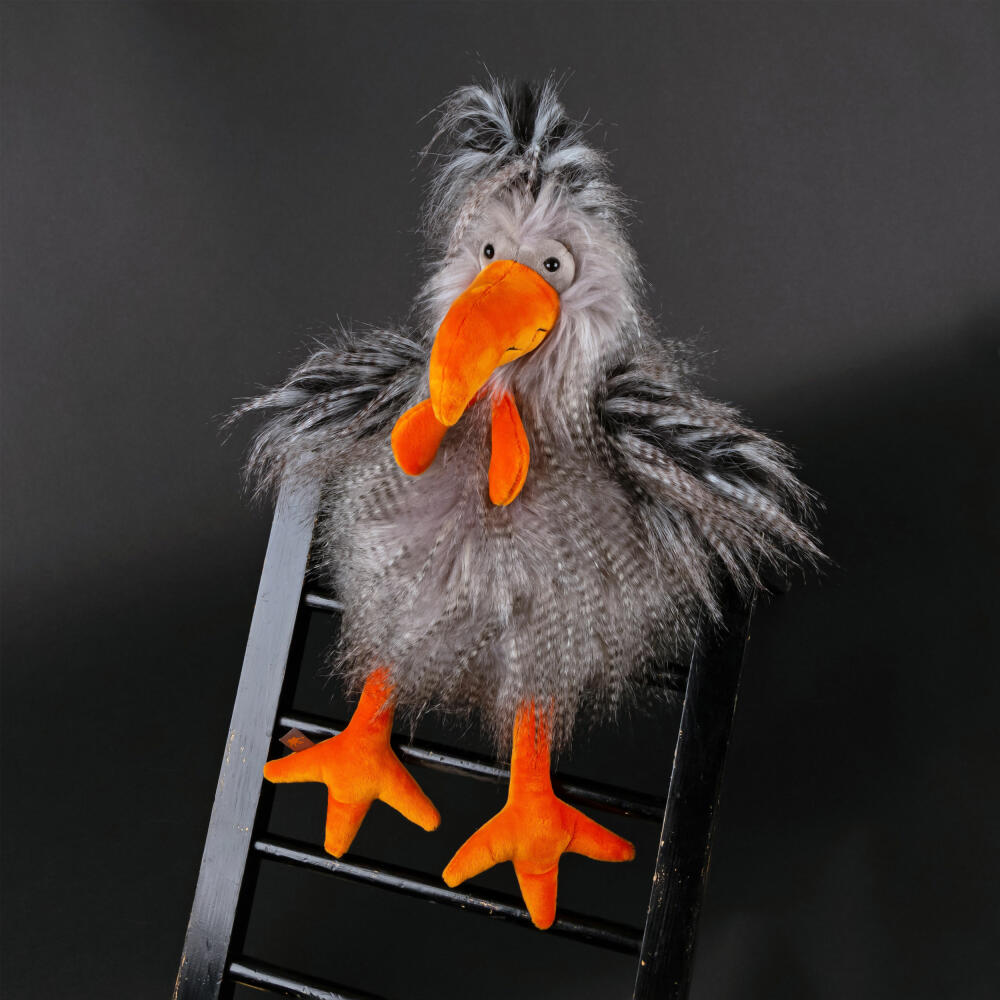 sigikid Roost Boost Kikeriki, Kuscheltier, Stofftier, Schmusetier, Grau, 30 cm, 42979
