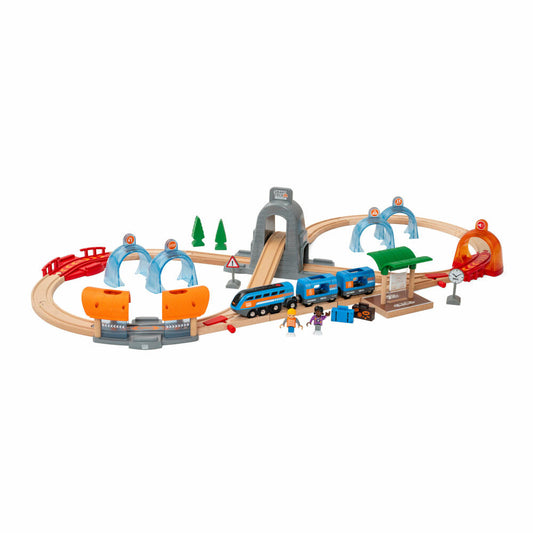 Brio Smart Tech Sound Action Tunnel Passenger Train Set, 37 pcs., Railway, Wooden Railway, Train, Rails, Wooden Toy, 33972