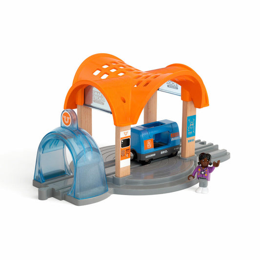 Brio Smart Tech Sound Train Station with Action Tunnel, Passenger Car, Wooden Railway, Wooden Toy, 33973