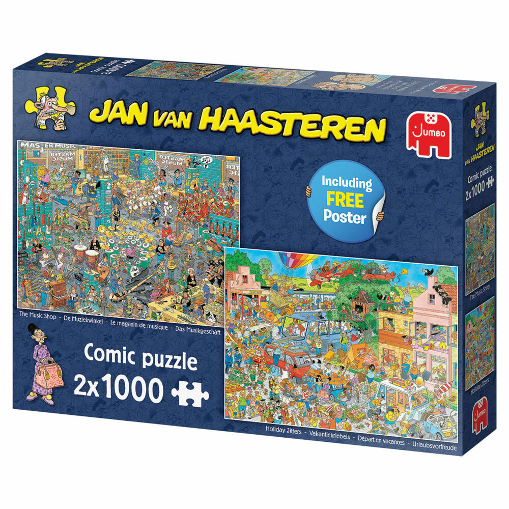 Jumbo Spiele Jan van Haasteren - Musik-Shop & Urlaubsfieber, Puzzle, Erwachsenenpuzzle, Puzzlespiel, 2 x 1000 Teile, 20049