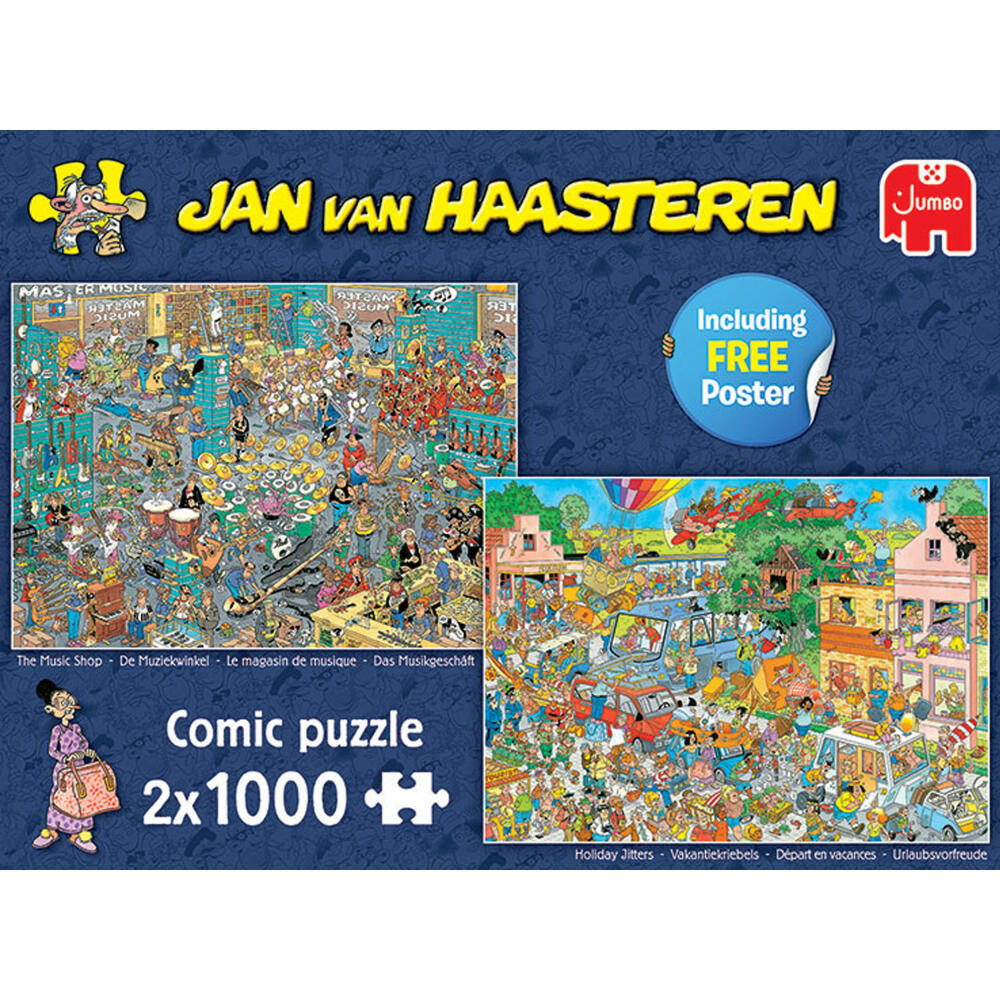 Jumbo Spiele Jan van Haasteren - Musik-Shop & Urlaubsfieber, Puzzle, Erwachsenenpuzzle, Puzzlespiel, 2 x 1000 Teile, 20049