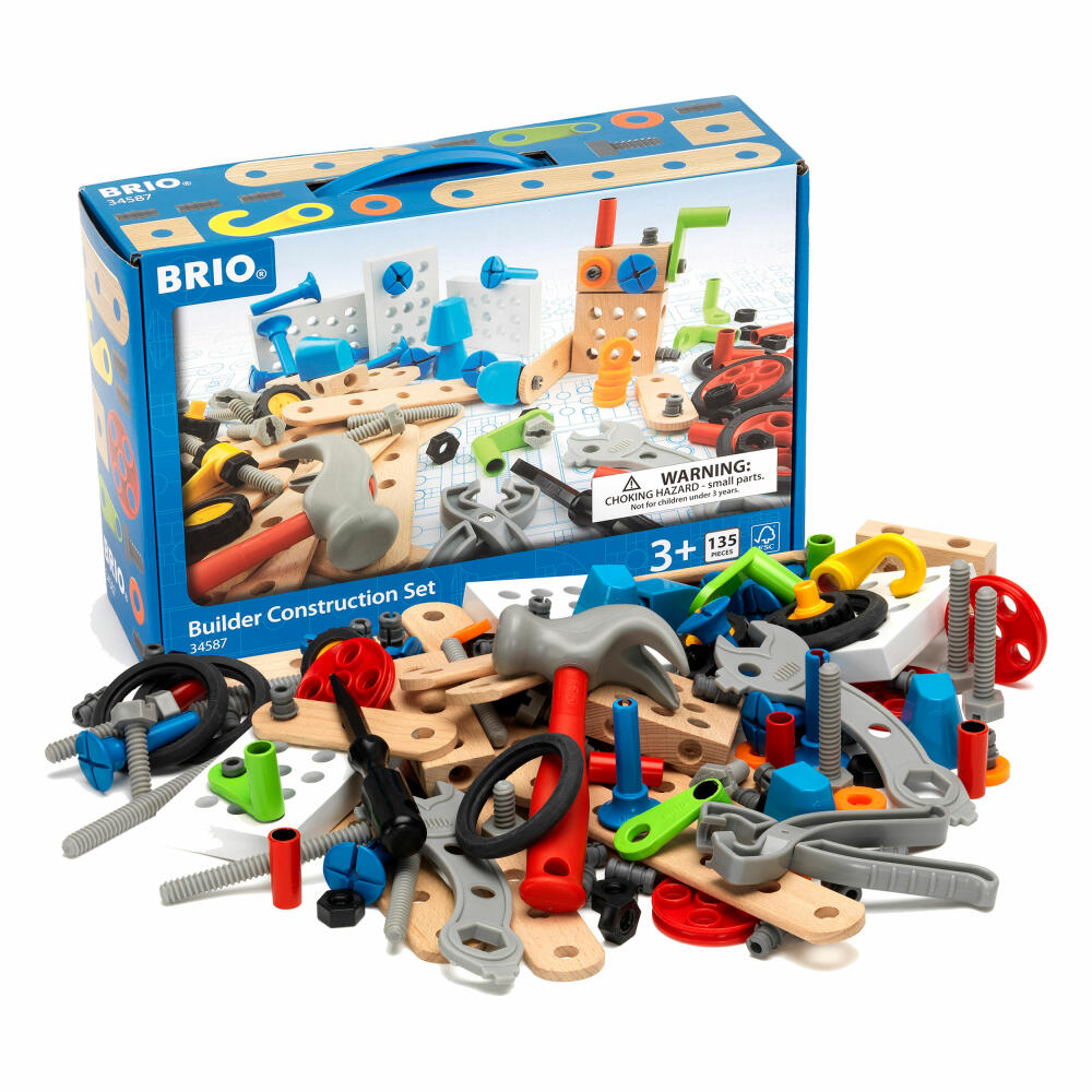 BRIO Builder Box, 135-tlg., Kinder Werkzeug, Holzspielzeug, Holz Spielzeug, 34587