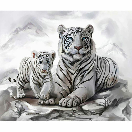 Splendid Diamond Painting White Tiger Mother with Cub 40x30 cm