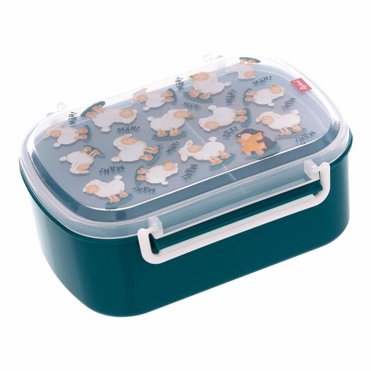 sigikid Brotzeitbox Schafe, Lunchbox, Brotbox, Brotdose, Vesperdose, Frühstücksdose, Kunststoff, Blau, 25134