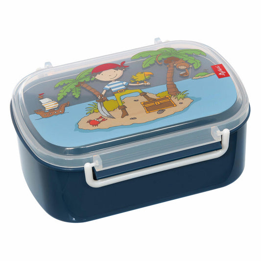 sigikid Brotzeitbox Pirat Sammy Samoa, Brotbox, Brotdose, Butterbrotdose, Vesperdose, Kinder, Kunststoff, Blau, 17 cm, 25004