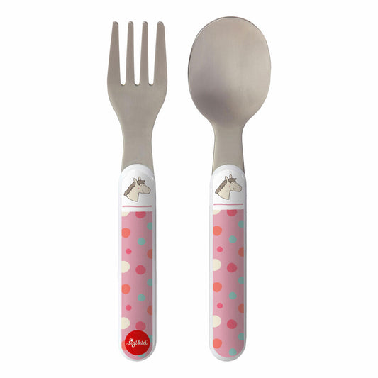 sigikid Besteckset Pony Hoppe Dot, 2-tlg., Löffel, Gabel, Kinderbesteck, Kinder Besteck, Pferd, Edelstahl / ABS, Rosa, 25083