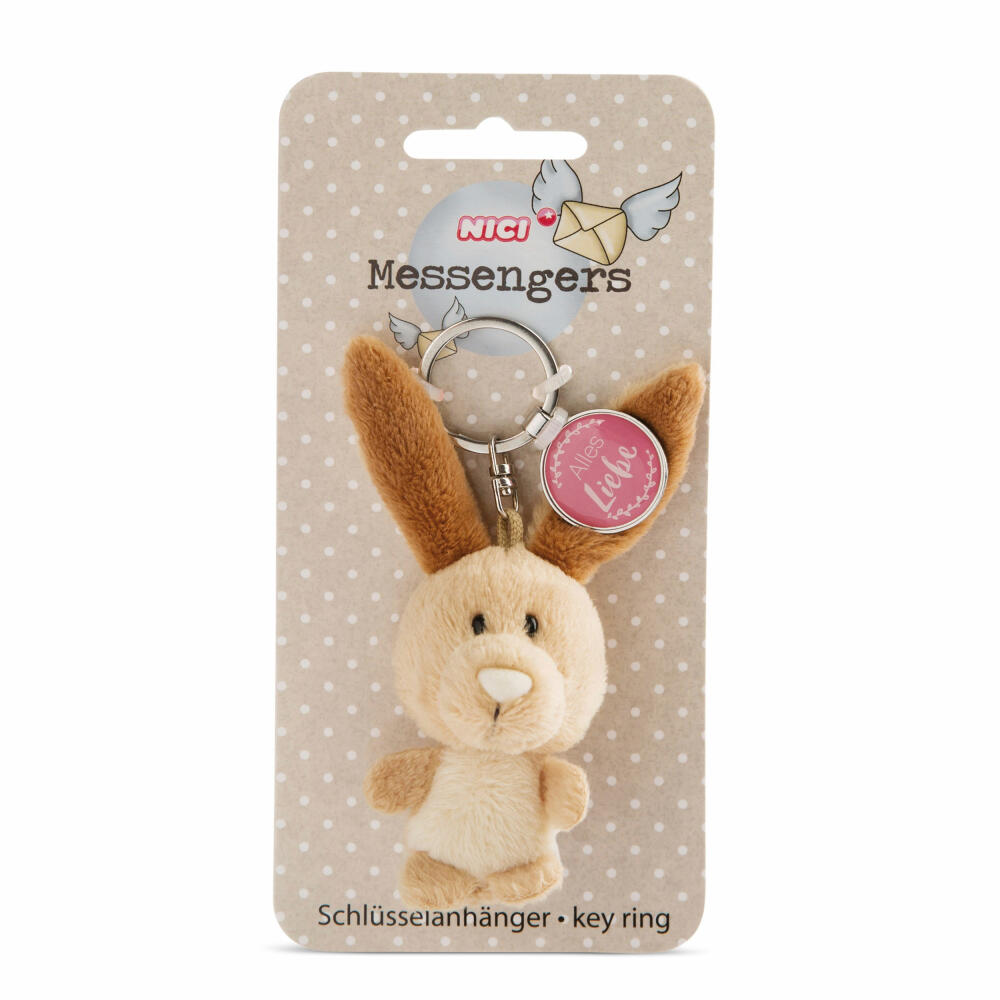 NICI Messenger Hase Schlüsselanhänger, mit Anhänger Alles Liebe, Schlüssel Anhänger, Glücksbringer, 7 cm, 47539