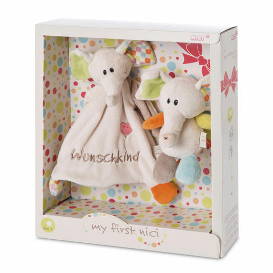 NICI My First NICI Elefant Dundi Wunschkind Schmusetier und Schmusetuch, 2-tlg., Kuscheltier, Stofftier, Babytuch, 47769