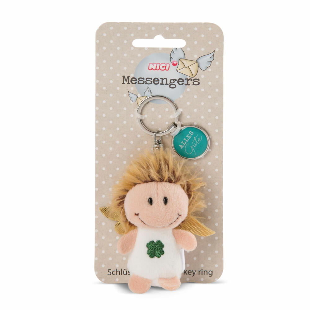 NICI Messenger Engel mit Kleeblatt Schlüsselanhänger, mit Anhänger Alles Gute, Schutzengel, Glücksbringer, 7 cm, 47523