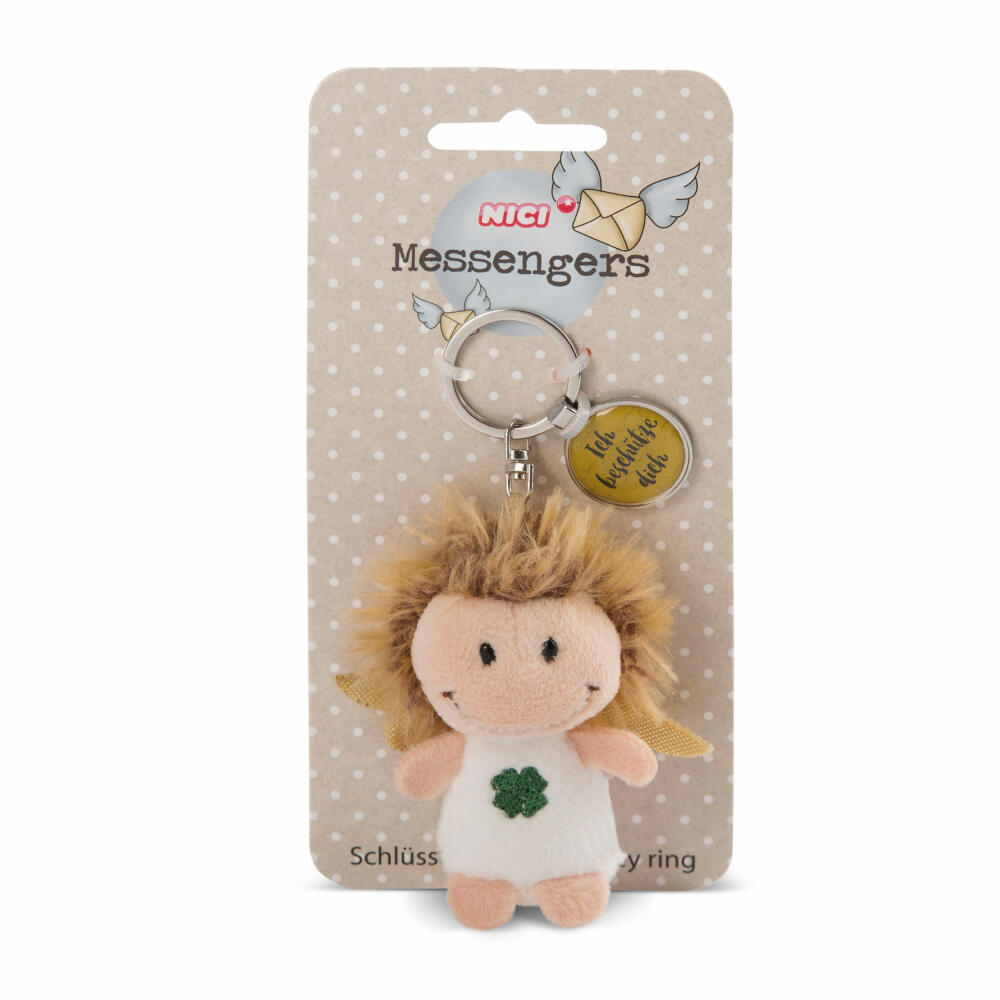 NICI Messenger Engel mit Kleeblatt Schlüsselanhänger, mit Anhänger Ich beschütze dich, Schutzengel, Glücksbringer, 7 cm, 47524