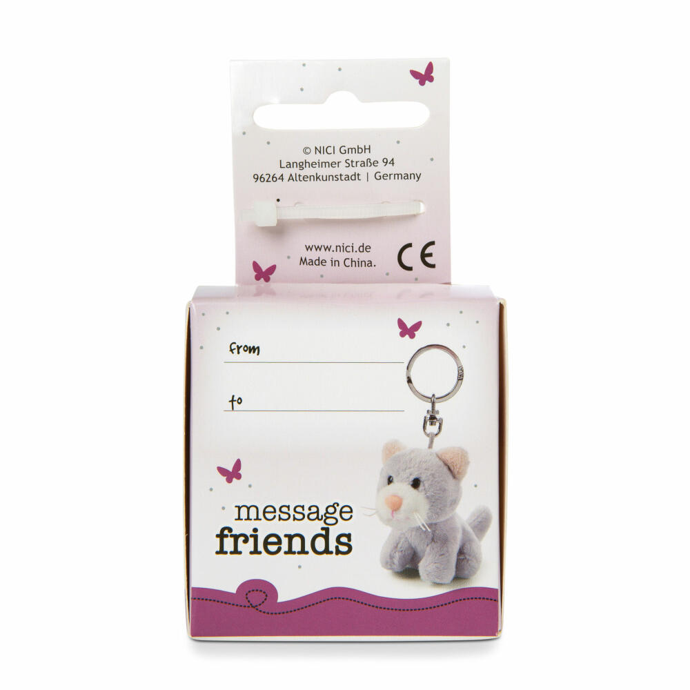 NICI Message Friends Cat Thank you! Keyring, Key Pendant, Lucky Charm, 6 cm, 48123