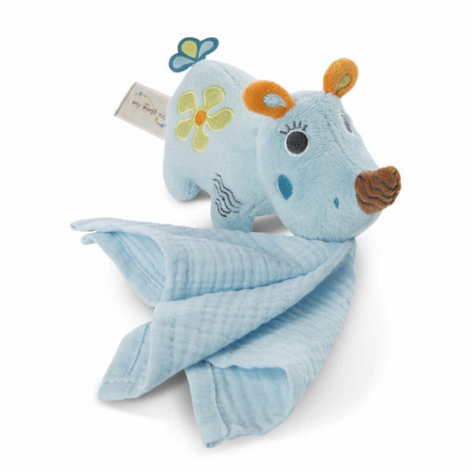 NICI My First NICI cuddly toy rhinoceros Manuffi 3D with muslin cloth, soft toy, plush toy, stuffed toy, cotton / polyester, 13 cm, 48038