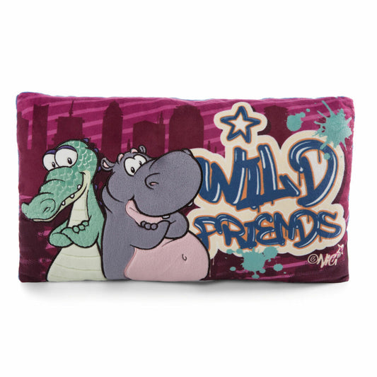 NICI Green Wild Friends Kissen Krokodil & Nilpferd Rechteckig, Kopfkissen, Kuschelkissen, Dekokissen, 43 x 25 cm, 47981