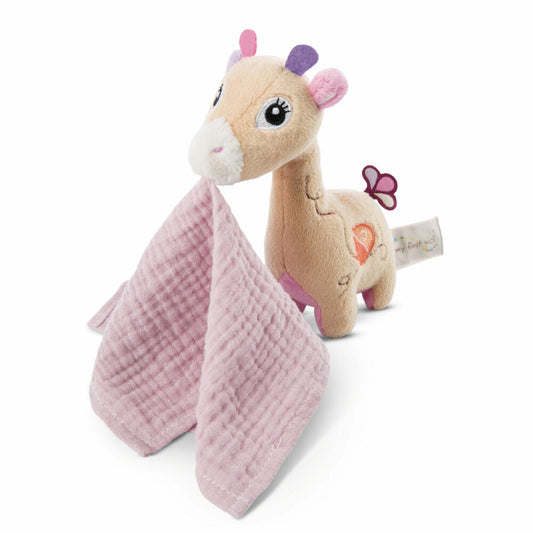 NICI My First NICI cuddly toy giraffe Sasuma 3D with muslin cloth, soft toy, plush toy, stuffed toy, cotton / polyester, 16 cm, 48037