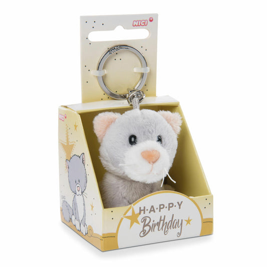 NICI Message Friends Cat Happy Birthday Keyring, Key Pendant, Lucky Charm, 6 cm, 48122