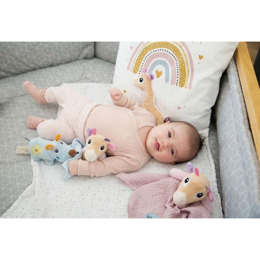 NICI My First NICI cuddly toy rhinoceros Manuffi 3D with muslin cloth, soft toy, plush toy, stuffed toy, cotton / polyester, 13 cm, 48038