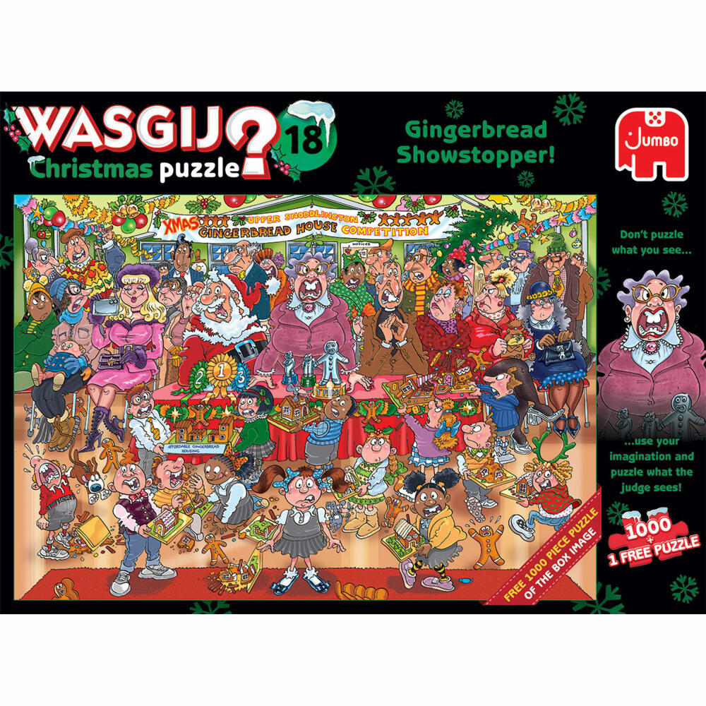 Jumbo Spiele Wasgij Christmas 18 - Lebkuchen Showstopper, Puzzle, Erwachsenenpuzzle, Puzzlespiel, 1000 Teile, 25017