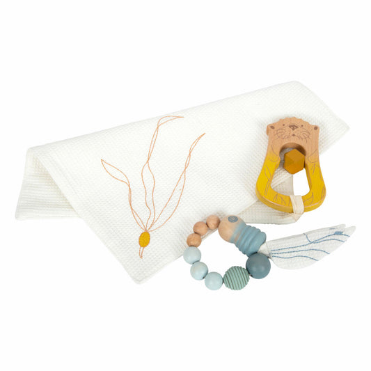Legler Baby Spielzeugset Seaside 3-tlg., Rassel, Greifling, Babytuch, Holz, Baumwolle, 12326