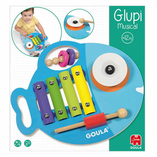 Jumbo Games GOULA Glupi Music 3 in 1, Xylophone, Rattle, Cymbal, Instrument, Children, Wood, 53143