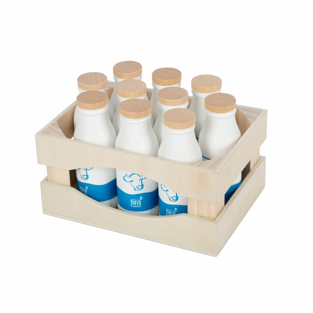 Legler Spielzeug-Milchkiste fresh 11-tlg., Kaufladen-Spielzeug, Zubehör, Holz, 12354