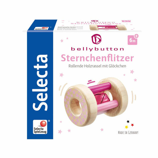 Selecta Spielzeug Sternchenflitzer Rassel, Kleinkindspiel, Kleinkindspielzeug, Rosa, Holz, 7 cm, 64001