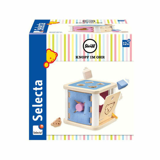 Selecta Steiff Sortierbox, Sortierspiel, Sortierspielzeug, Baby Spielzeug, Holz, 16 cm, 64308