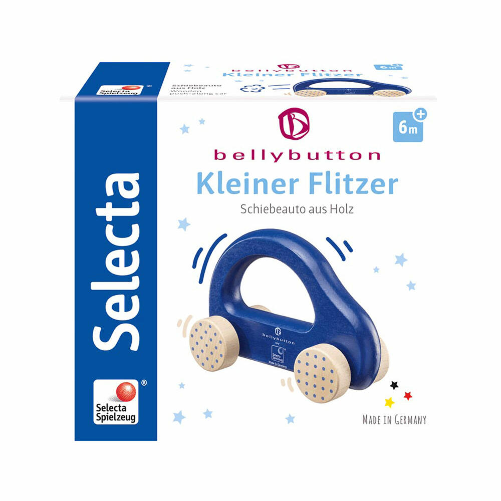 Selecta Spielzeug Kleiner Flitzer Grasping Toy, Car, Toddler Game, Toddler Toy, Wood, Blue, 10 cm, 64008