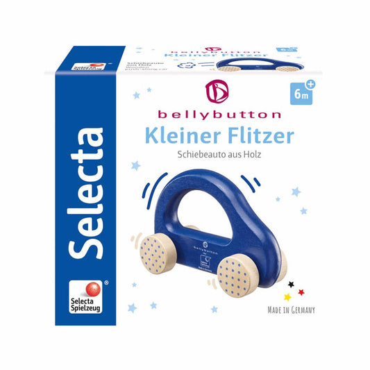 Selecta Spielzeug Kleiner Flitzer Grasping Toy, Car, Toddler Game, Toddler Toy, Wood, Blue, 10 cm, 64008