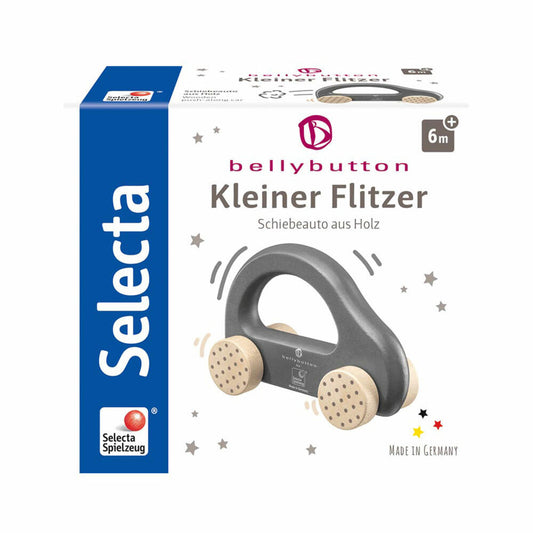 Selecta Spielzeug Kleiner Flitzer Grasping Toy, Car, Toddler Game, Toddler Toy, Wood, Grey, 10 cm, 64004