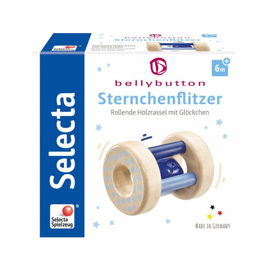 Selecta Spielzeug Sternchenflitzer Rattle, Toddler Game, Toddler Toy, Wood, Blue, 7 cm, 64011