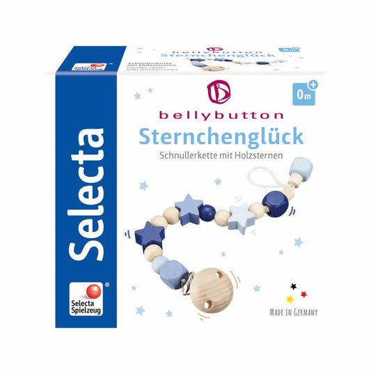 Selecta Spielzeug Sternchenglück pacifier chain, pacifier chain, toddler game, toddler toy, wood, blue, 21 cm, 64014