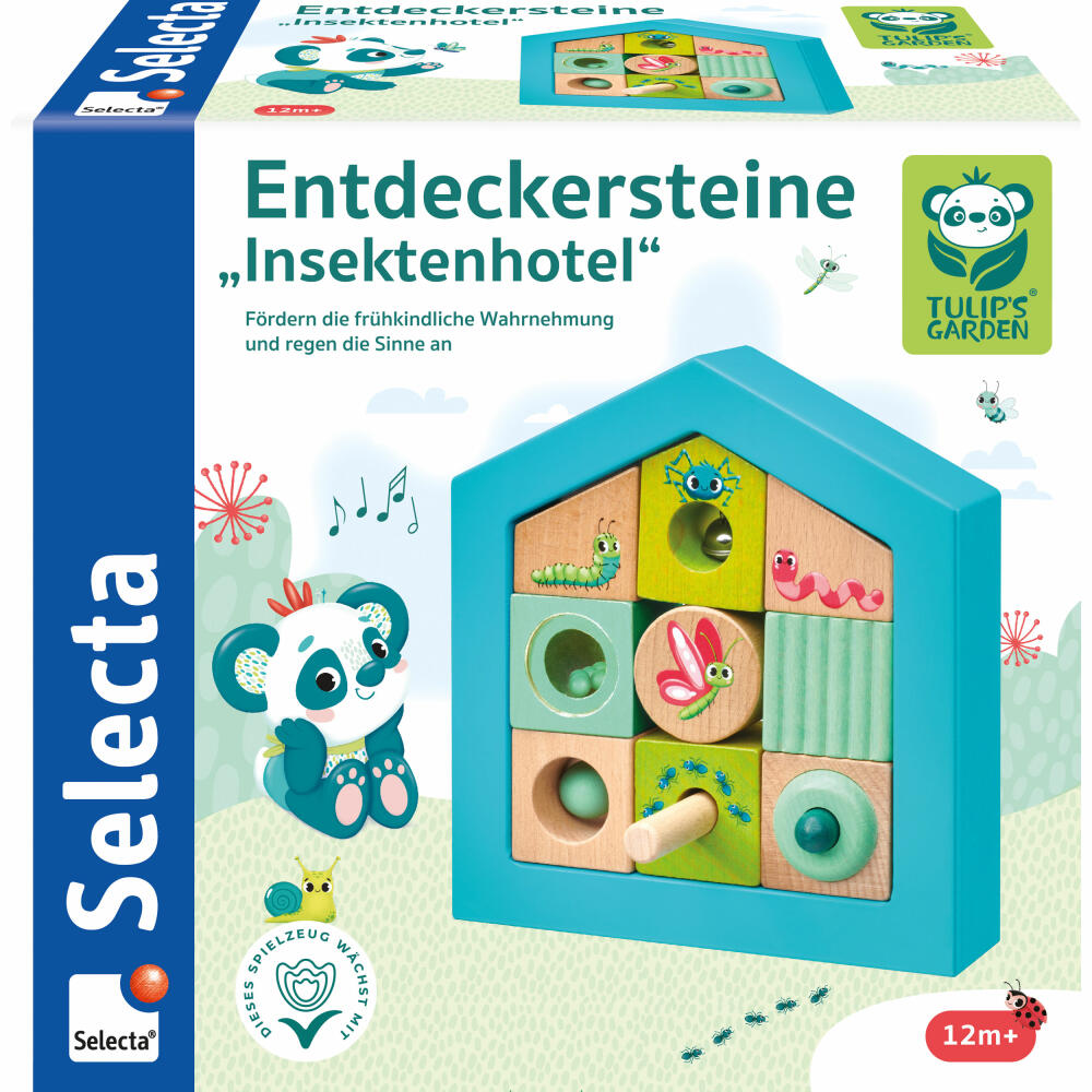 Selecta Tulips Garden Entdeckersteine Insektenhotel, Bausteine, Klangsteine, Spielzeug, 11 Teile, 62087