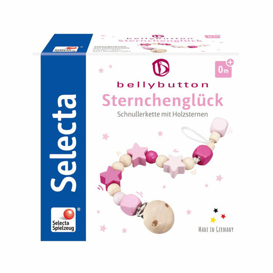 Selecta Spielzeug Sternchenglück pacifier chain, pacifier chain, toddler game, toddler toy, wood, pink, 21 cm, 64013