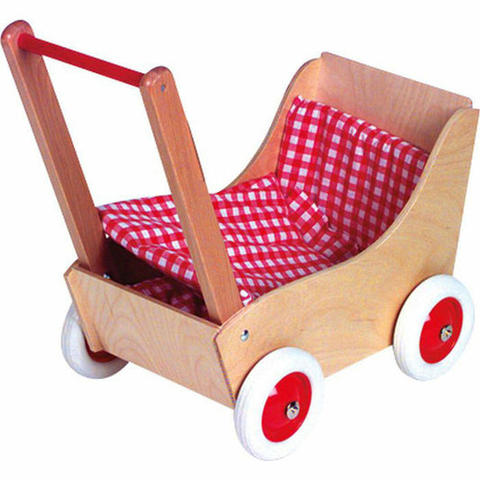 Holz-Wenzel wooden doll's pram check red / white, approx. 50 cm