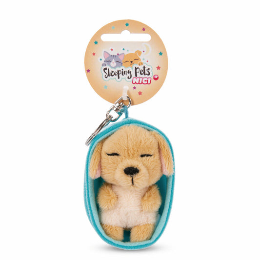NICI Sleeping Pets Hund Schlüsselanhänger, Schlüssel Anhänger, Glücksbringer, Karamell, 8 cm, 48835